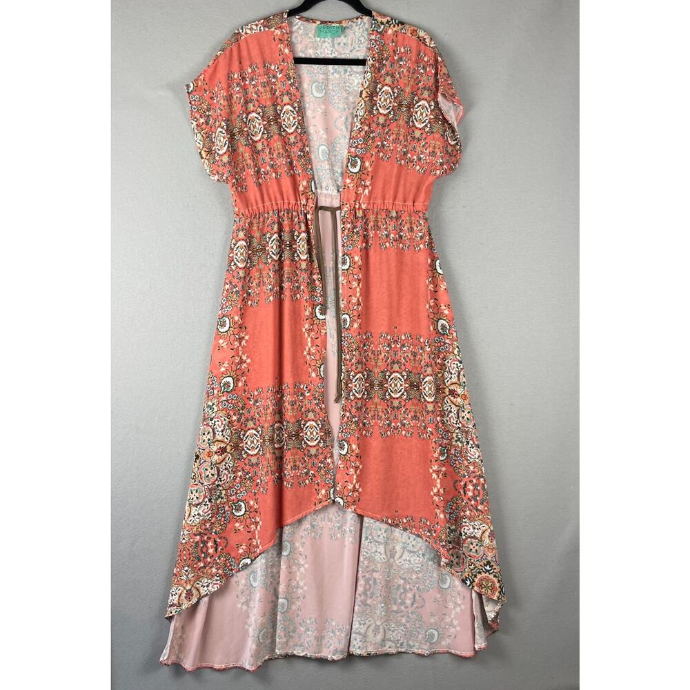 Judith March Long Kimono Cardigan Women Medium Floral High Low Resort Boho Artsy